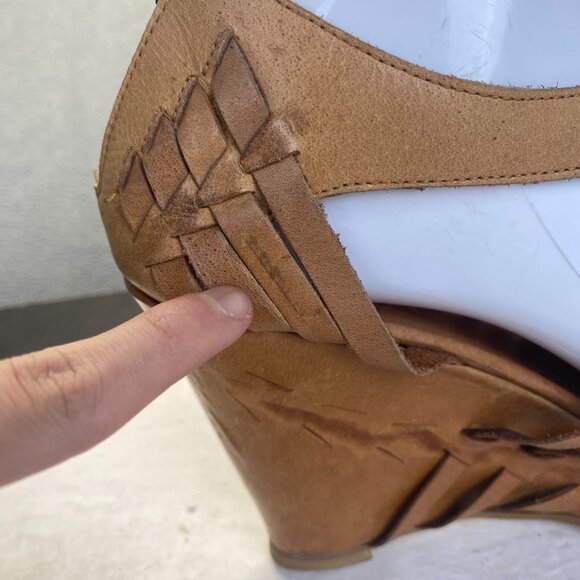 CULTURE Womens Platform Wedge Sandals Brown Leather Basket Weave Buckle Size 41 - Picture 15 of 16
